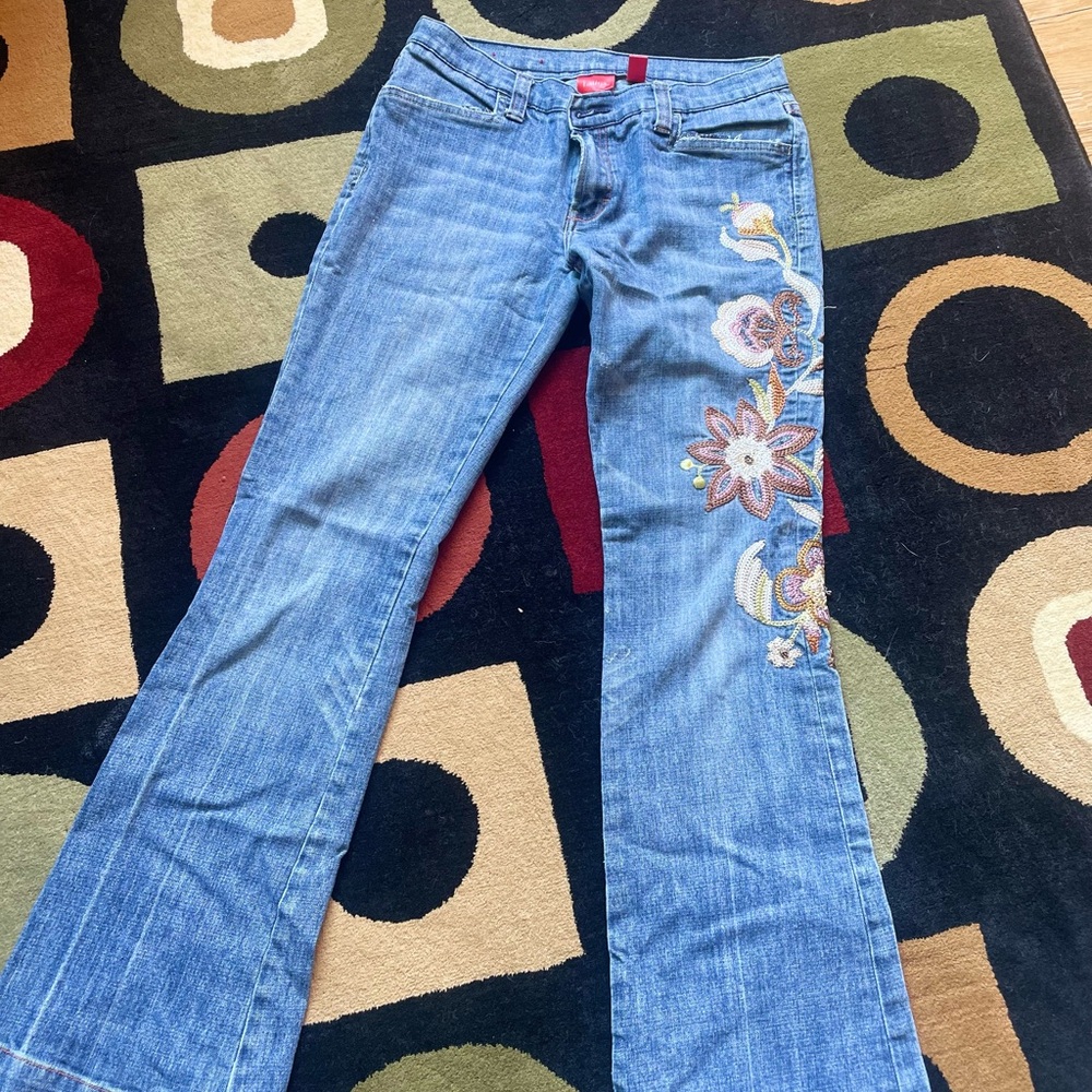 Floral Embroidered Flare Jeans